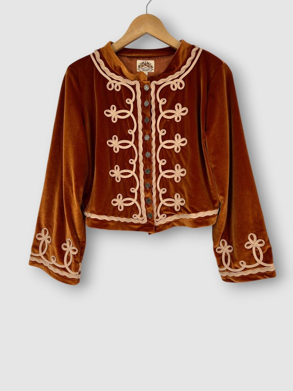 Nine Lives Bazaar Velvet Soutache Trim Boho Cropped Jacket Size Medium